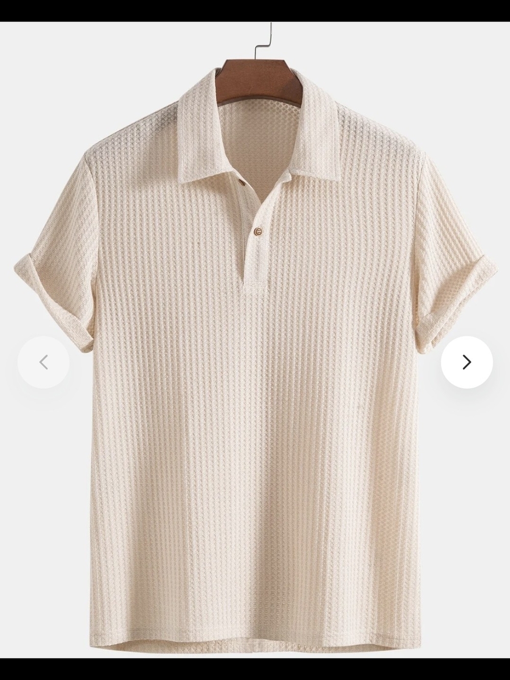 Hoooyi Knitted Waffle Cream Textured Polo Shirt - New!